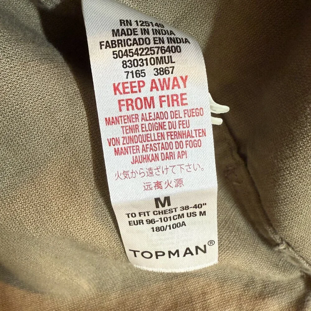 Topman Jacket Embroidered Overshirt Khaki Zip Medium